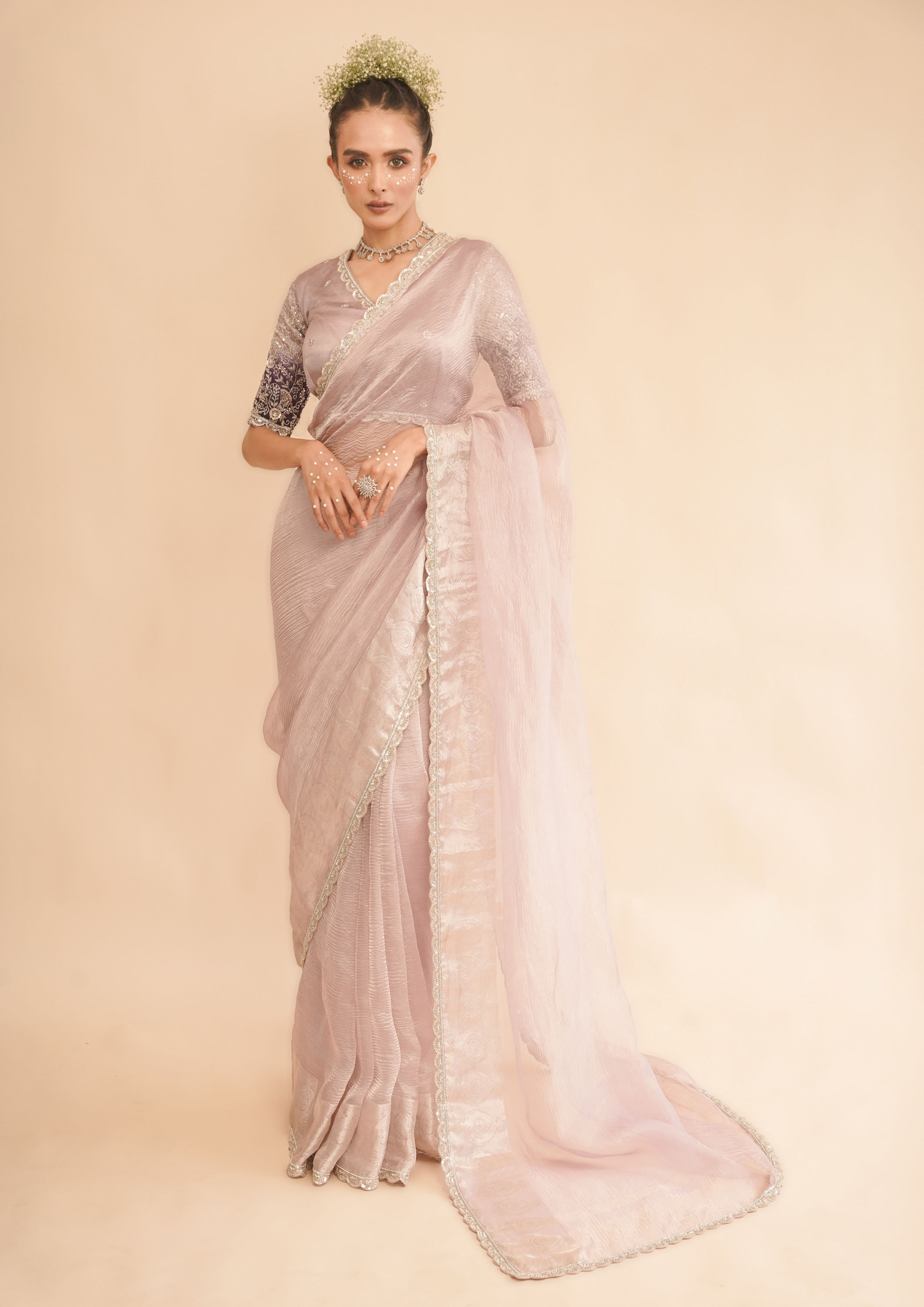 Twamev Women Purple Radiance Organza Saree