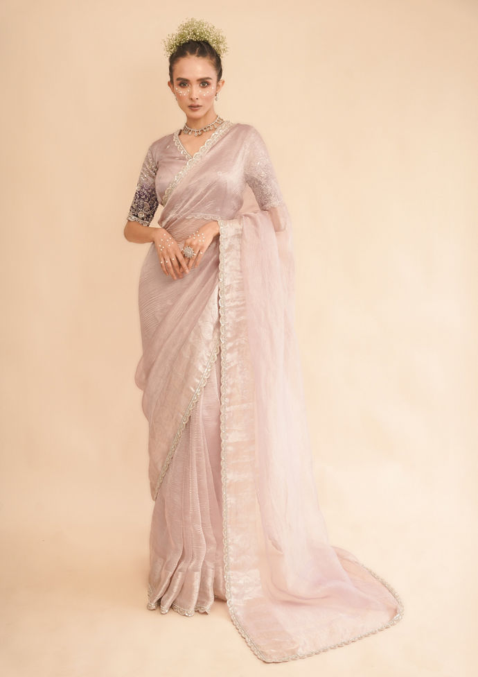 Twamev Women Purple Radiance Organza Saree