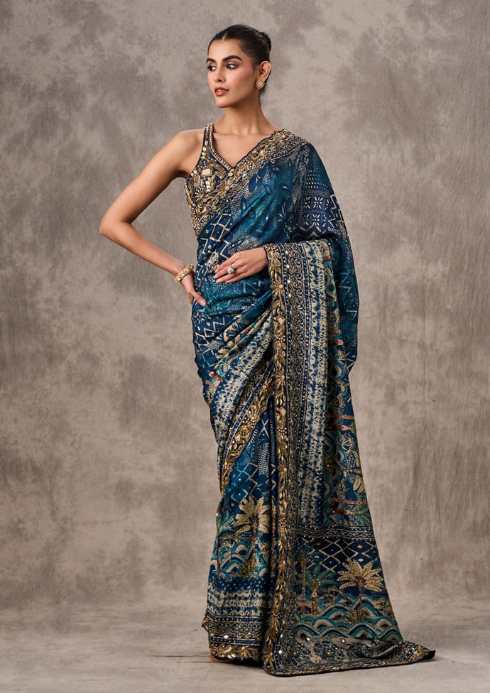Twamev Women Indigo Blue Elegance Silk Saree