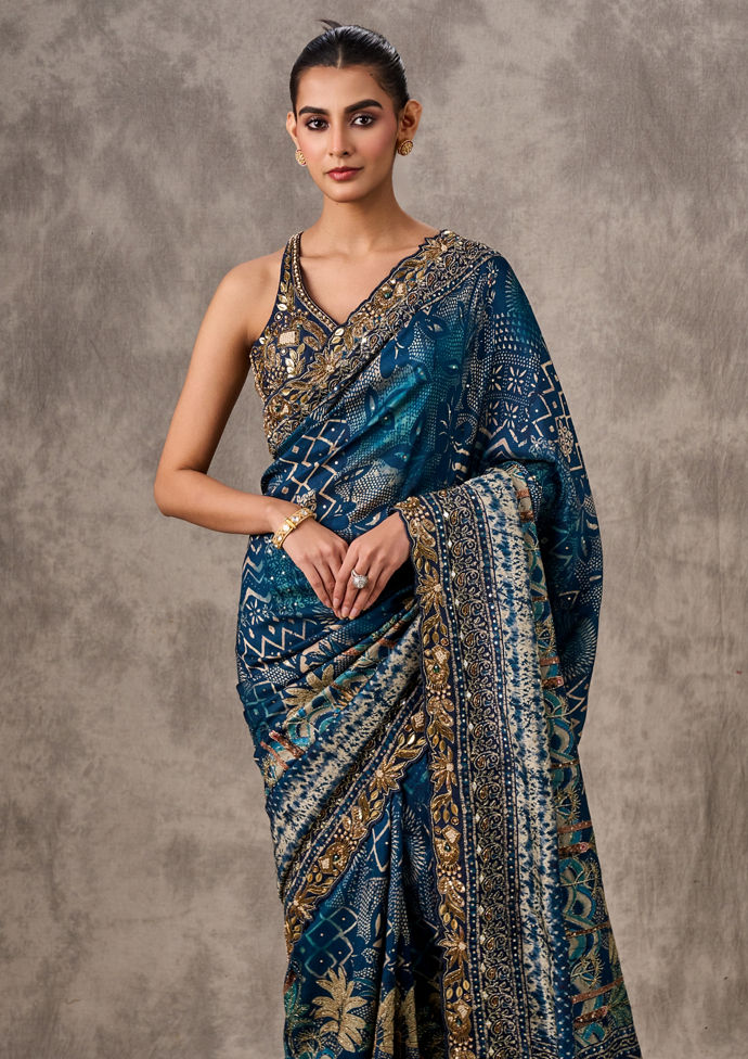 Twamev Women Indigo Blue Elegance Silk Saree