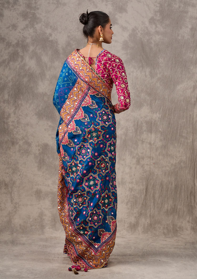 Twamev Women Enchanting Blue Satin Elegance Saree
