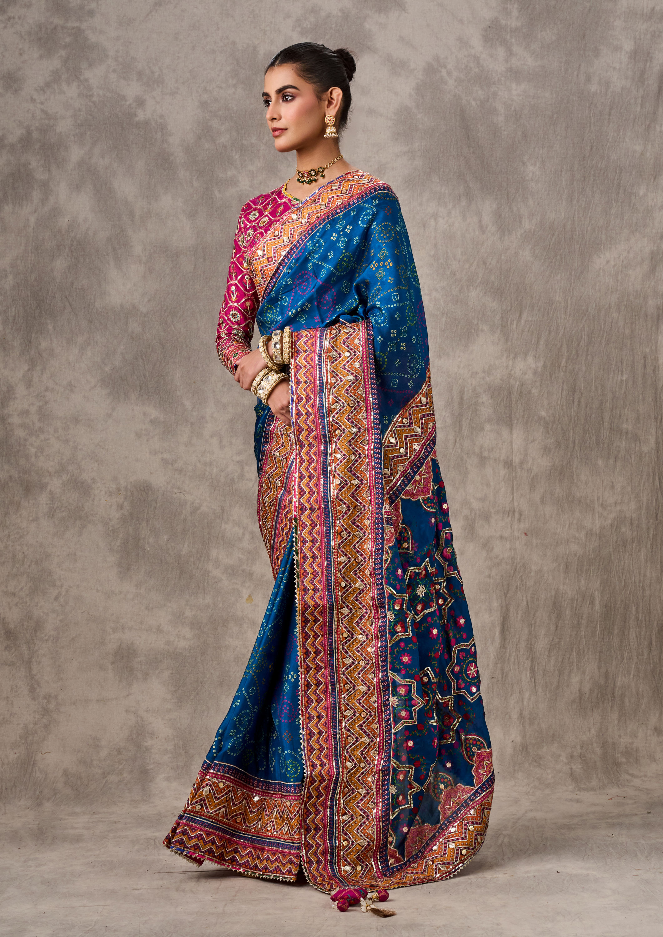 Twamev Women Enchanting Blue Satin Elegance Saree