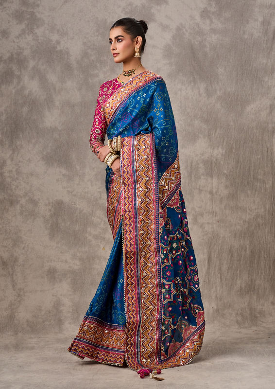 Twamev Women Enchanting Blue Satin Elegance Saree
