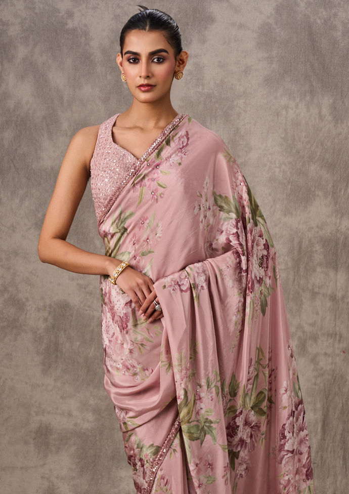 Twamev Women Light Pink Satin Elegance Saree