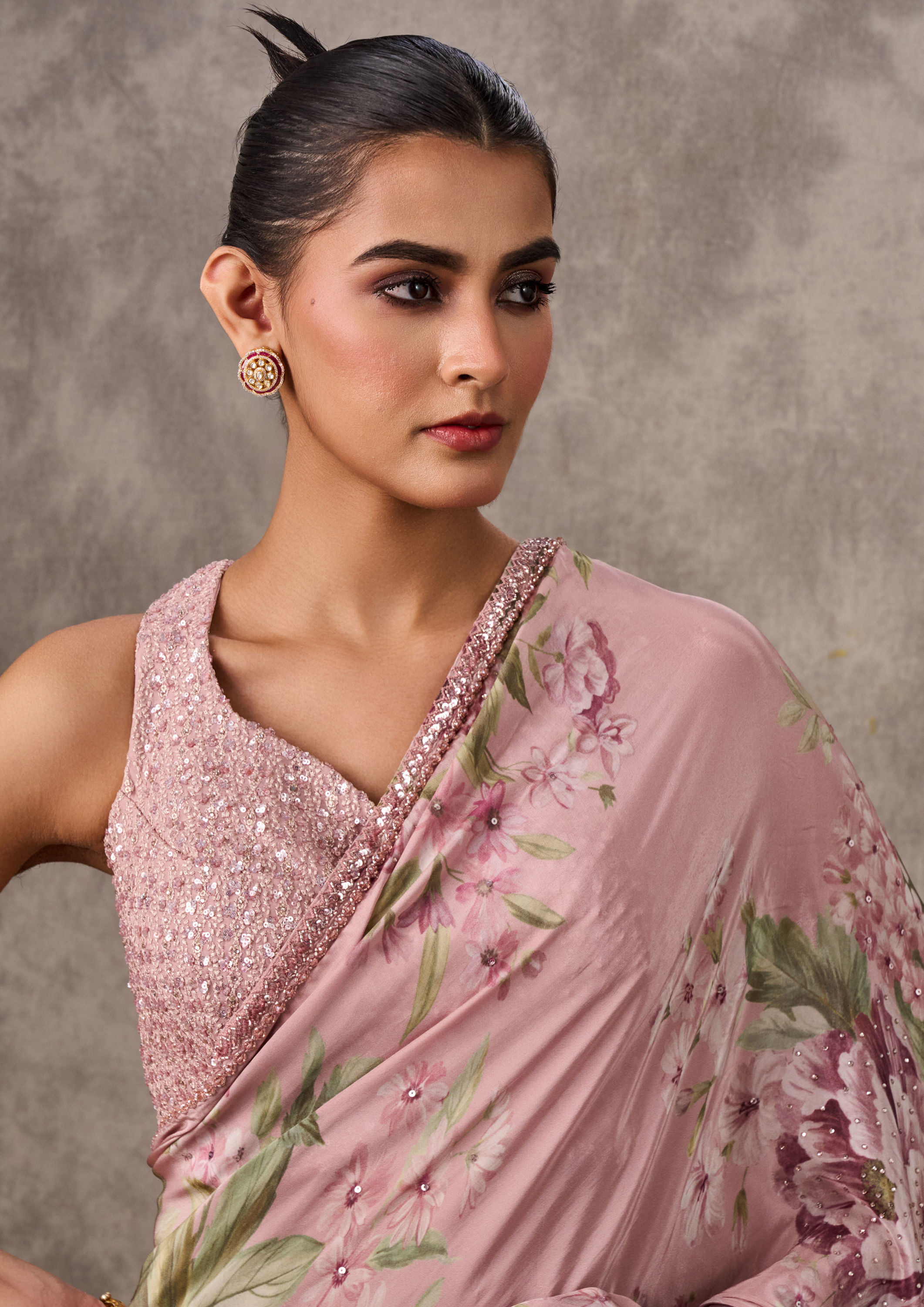 Twamev Women Light Pink Satin Elegance Saree