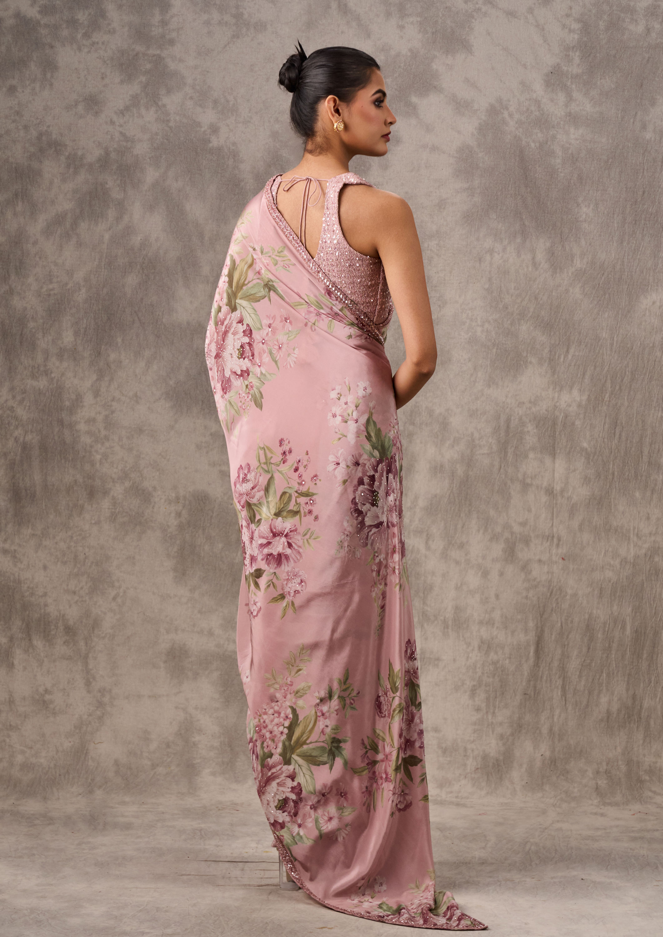 Twamev Women Light Pink Satin Elegance Saree