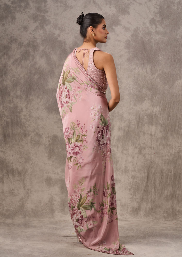 Twamev Women Light Pink Satin Elegance Saree