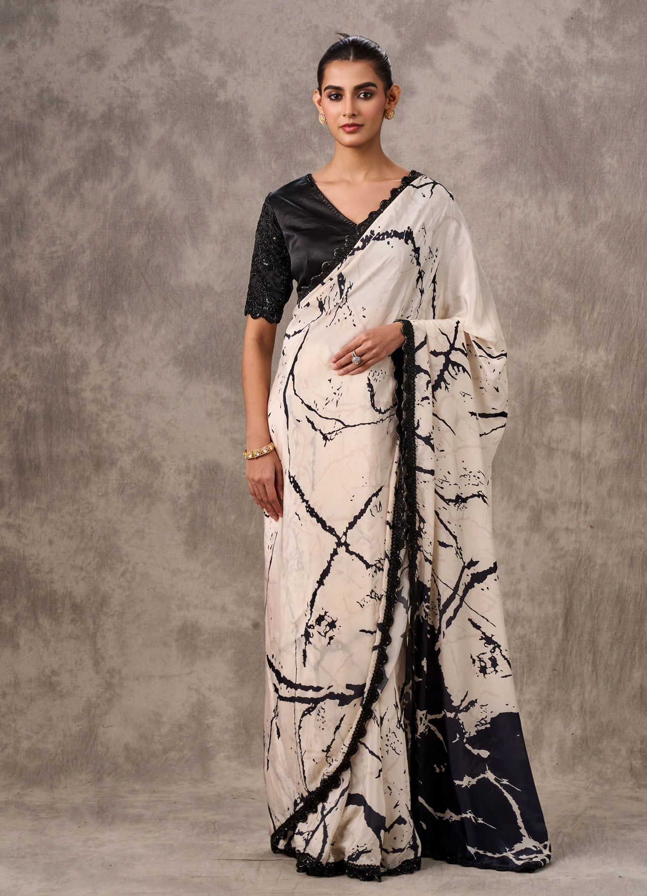 Twamev Women Creamy Elegance Satin Saree