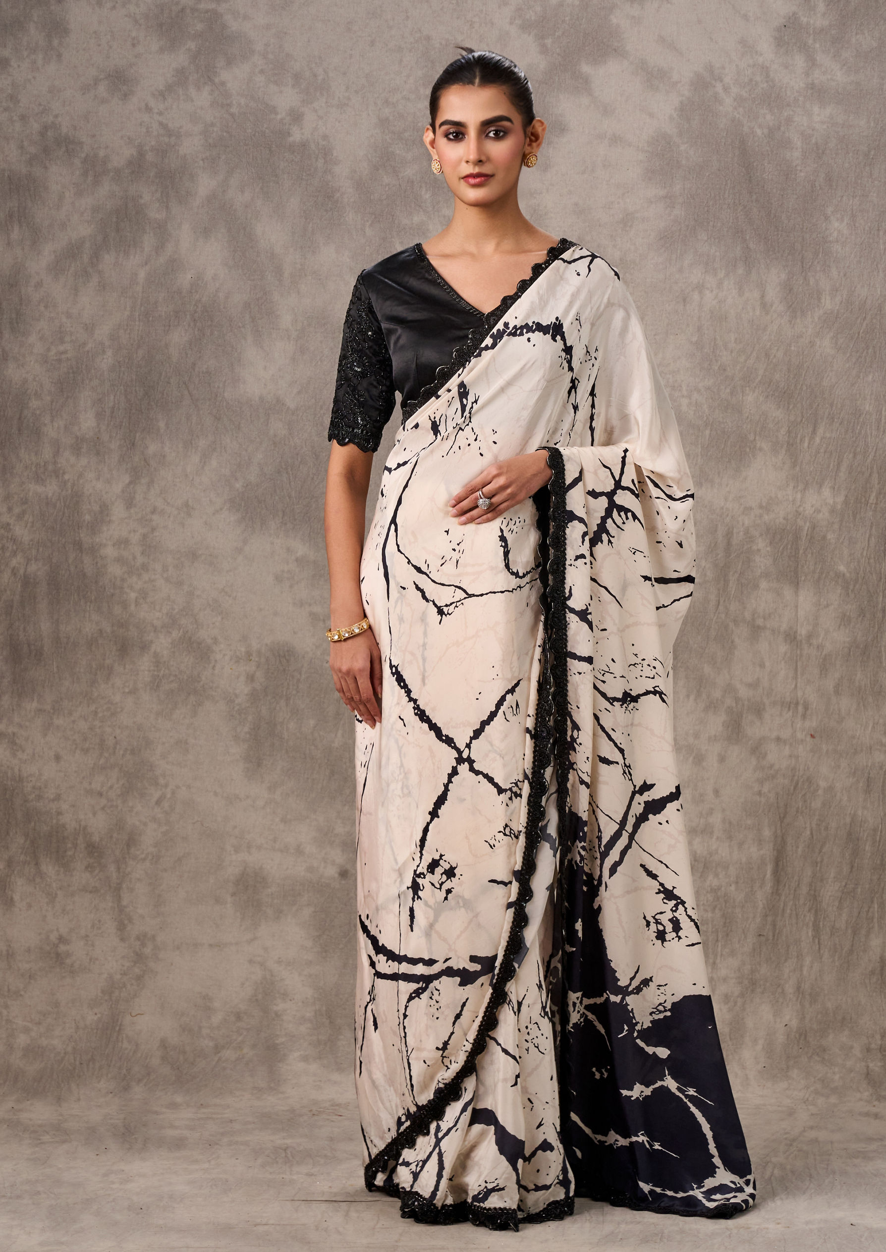 Twamev Women Creamy Elegance Satin Saree