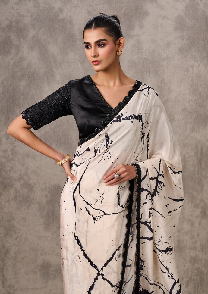 Twamev Women Creamy Elegance Satin Saree