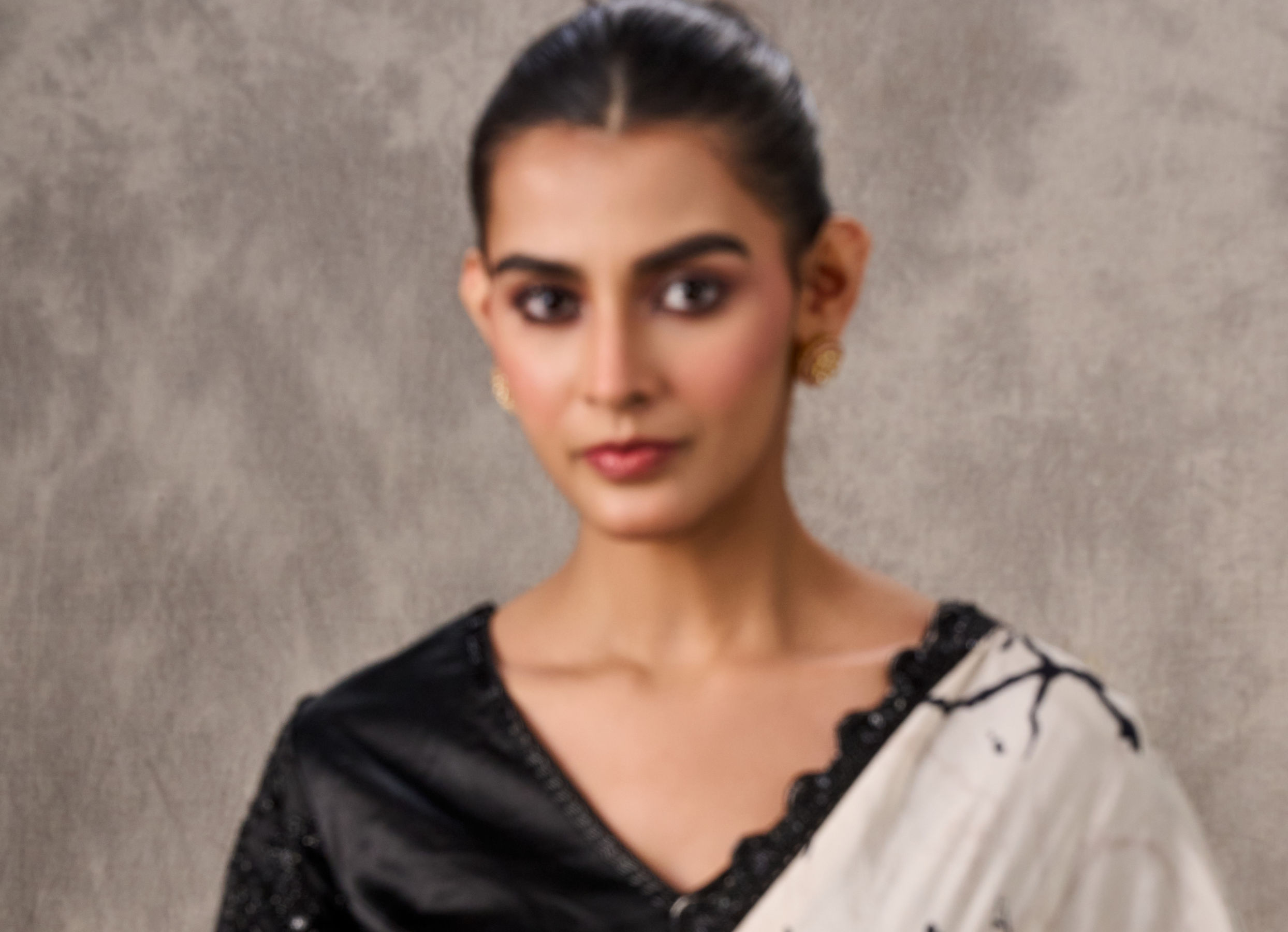 Twamev Women Creamy Elegance Satin Saree