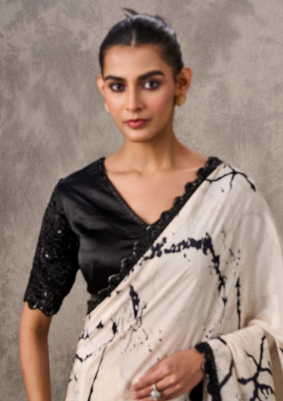 Twamev Women Creamy Elegance Satin Saree