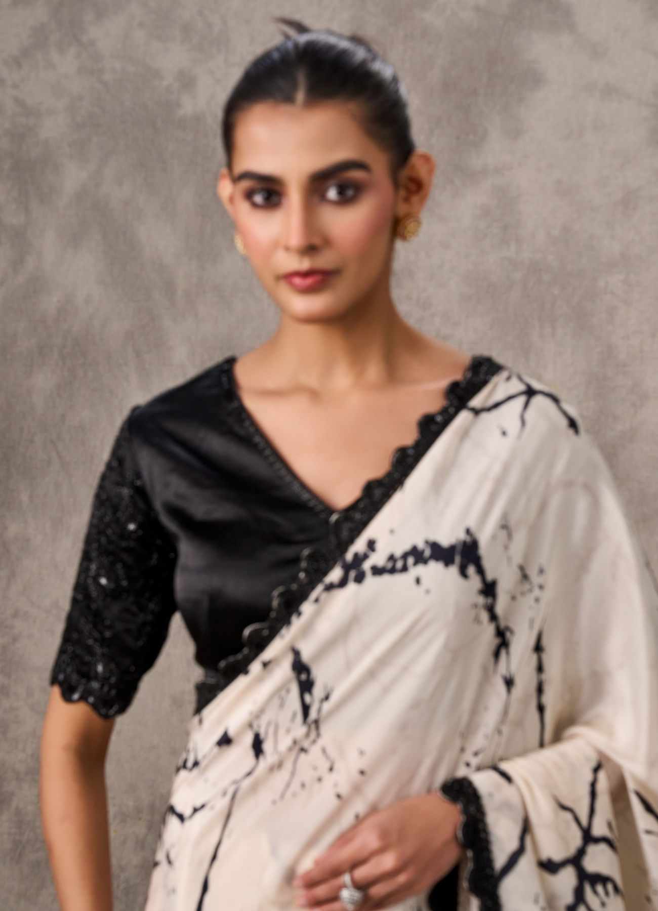 Twamev Women Creamy Elegance Satin Saree