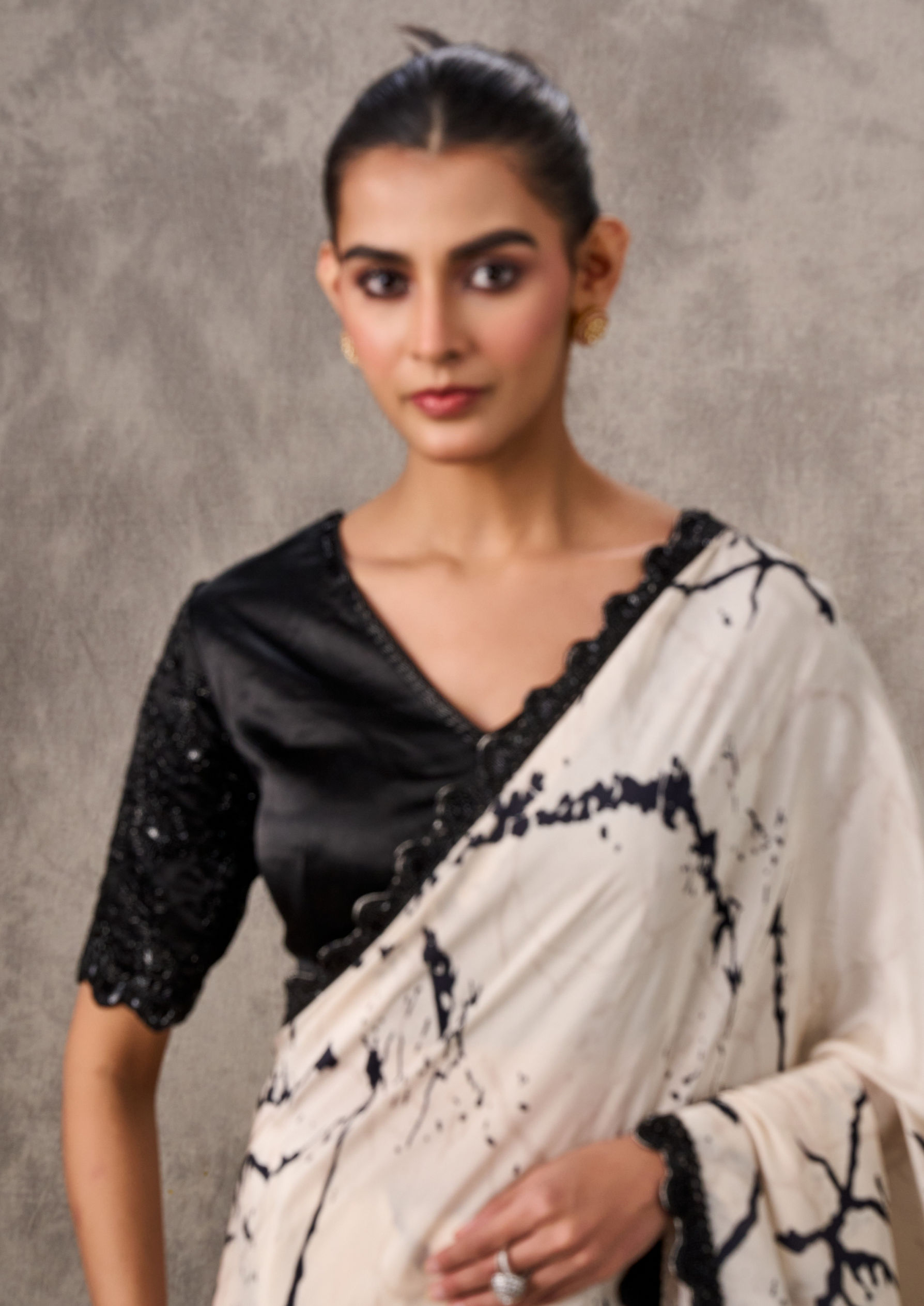 Twamev Women Creamy Elegance Satin Saree