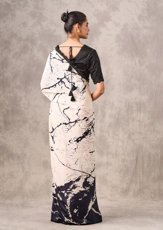 Twamev Women Creamy Elegance Satin Saree