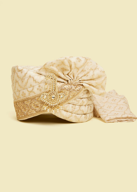 Twamev Men Radiant Beige Chanderi Safa