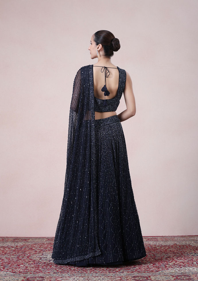 Twamev Women Enchanting Indigo Elegance Net Skirt Top Set