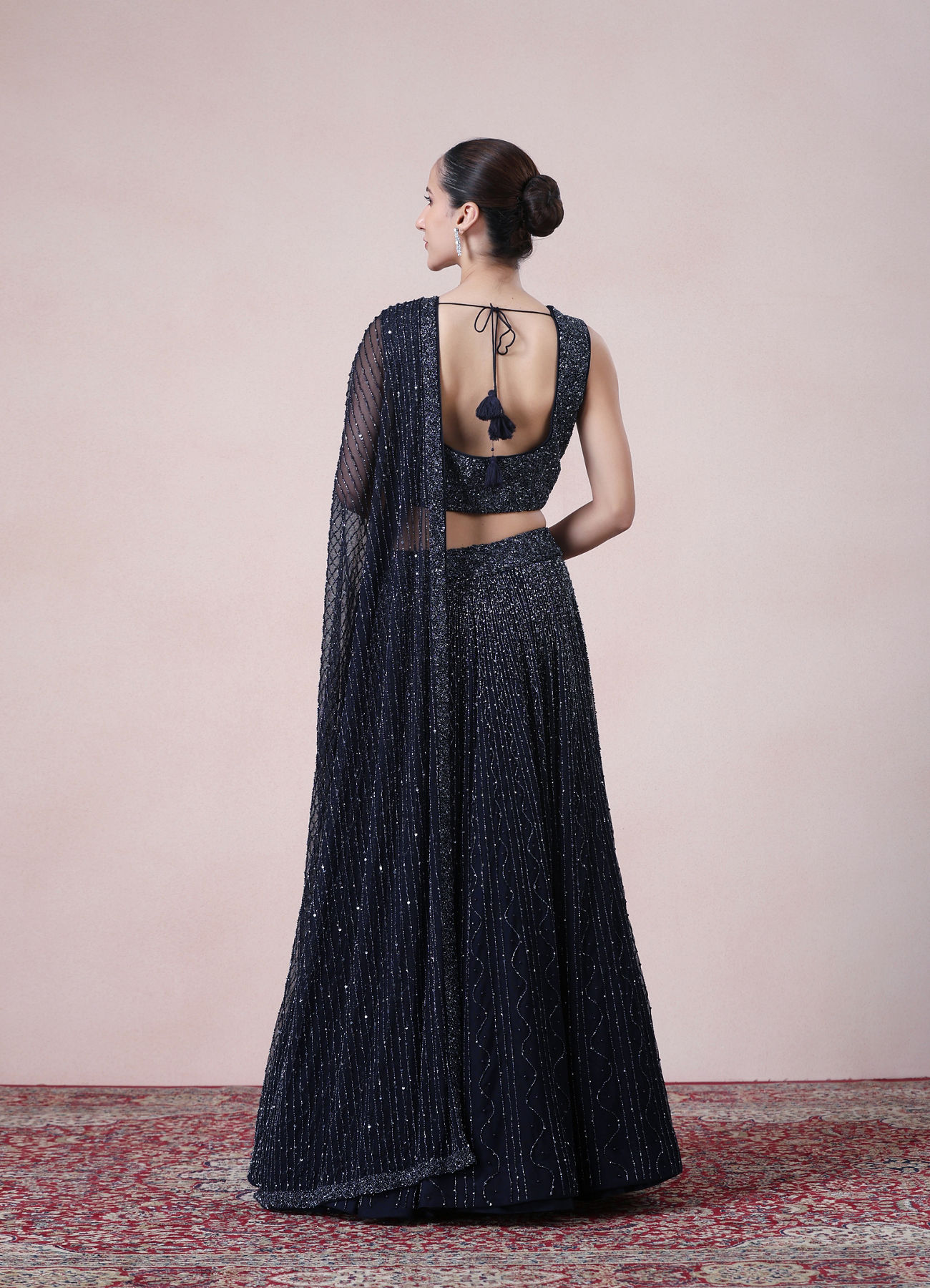 Twamev Women Enchanting Indigo Elegance Net Skirt Top Set