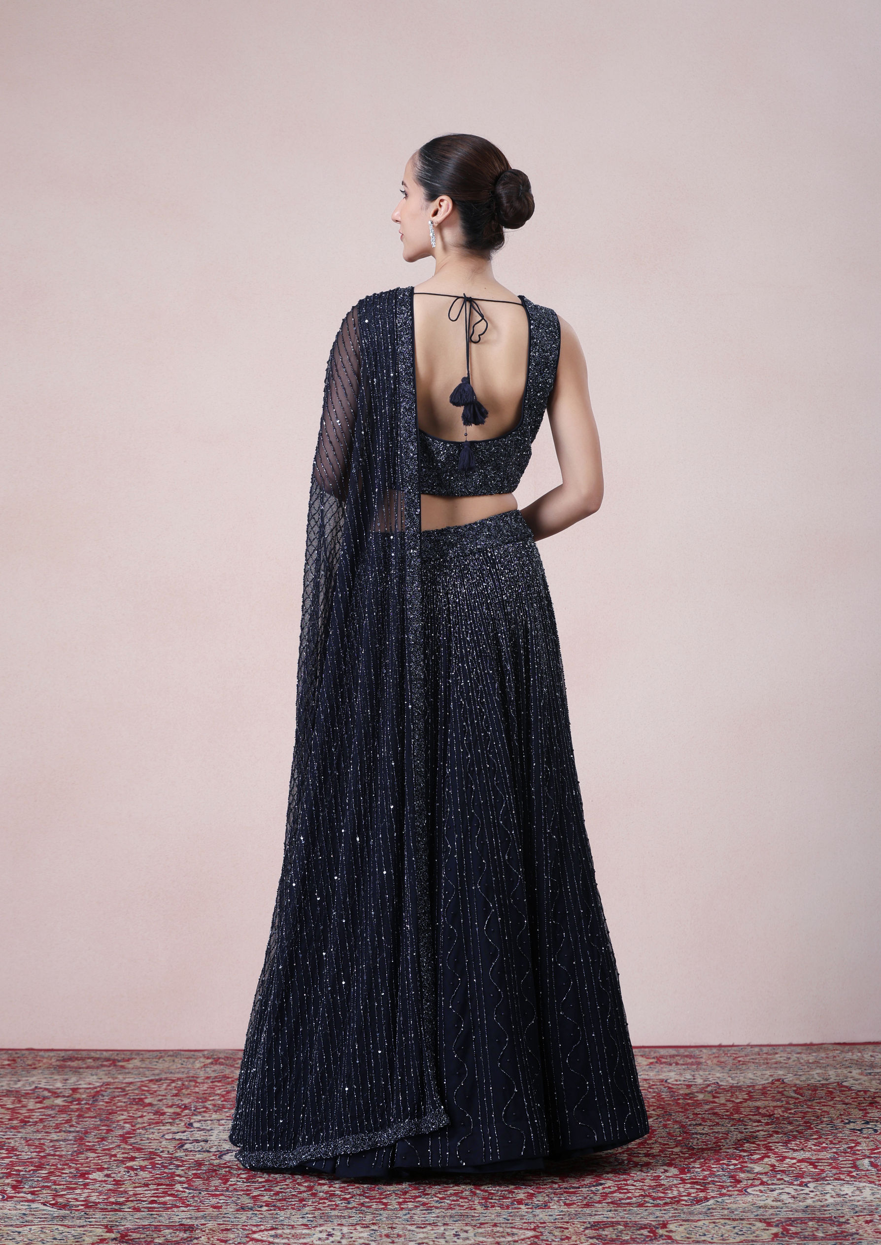 Twamev Women Enchanting Indigo Elegance Net Skirt Top Set