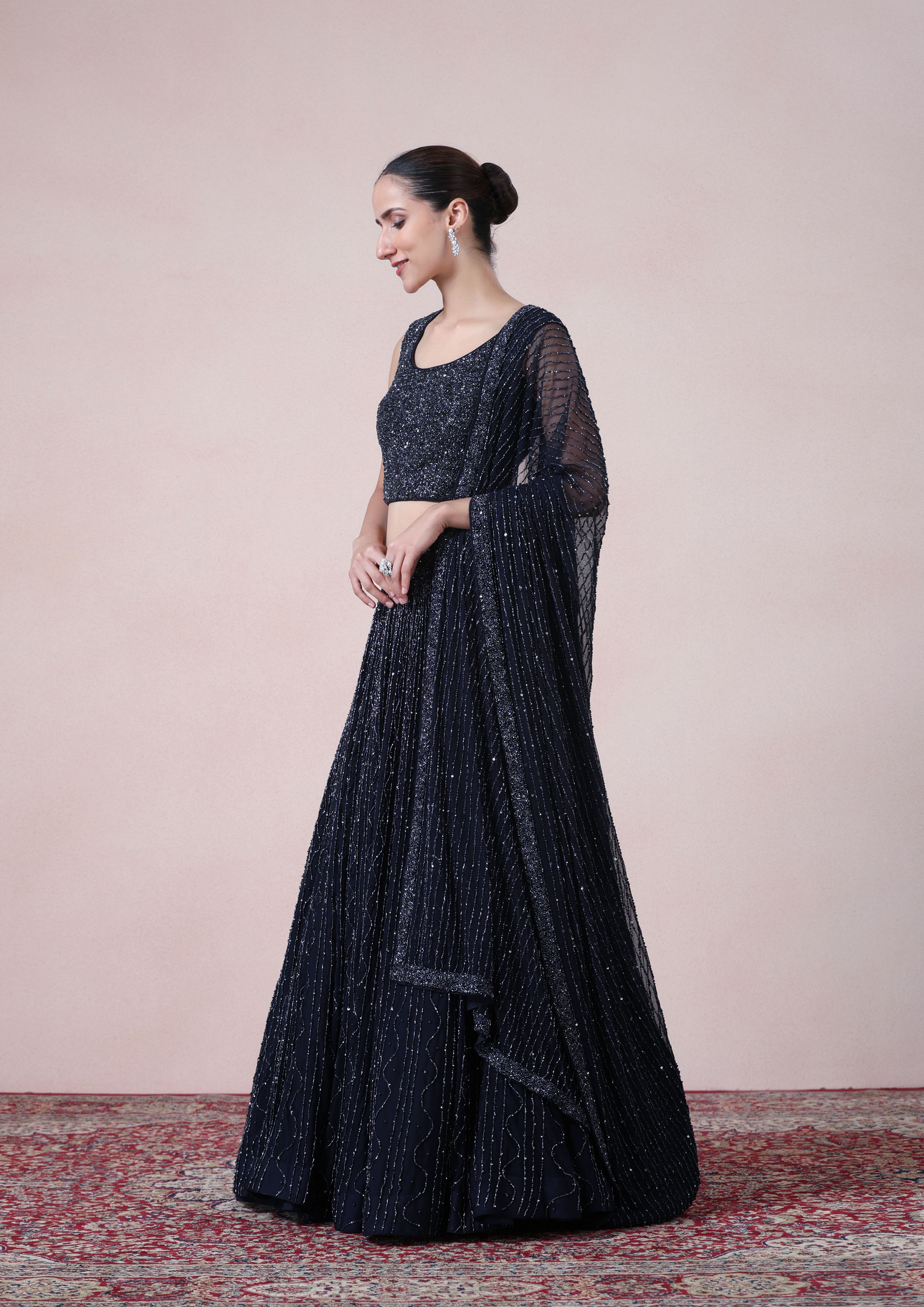 Twamev Women Enchanting Indigo Elegance Net Skirt Top Set