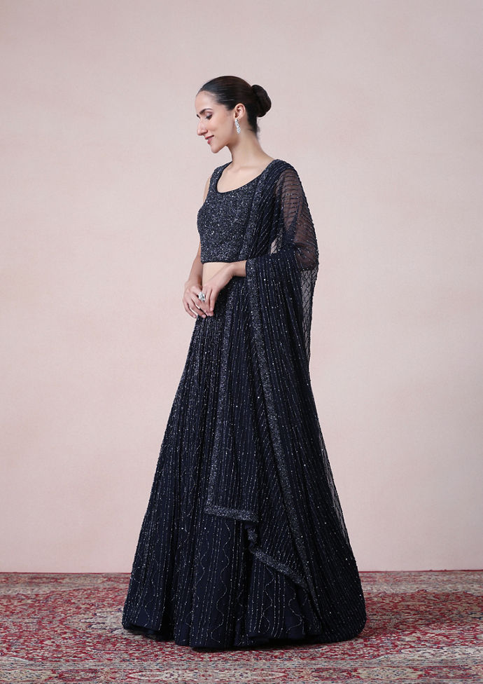 Twamev Women Enchanting Indigo Elegance Net Skirt Top Set
