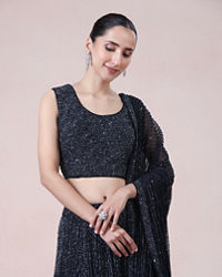 Twamev Women Enchanting Indigo Elegance Net Skirt Top Set