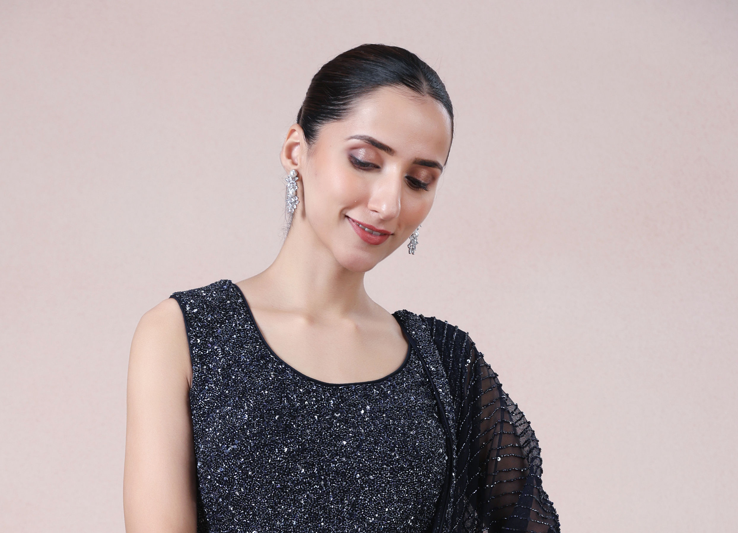 Twamev Women Enchanting Indigo Elegance Net Skirt Top Set