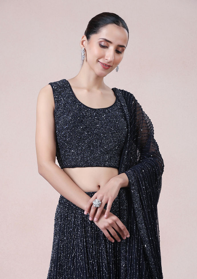 Twamev Women Enchanting Indigo Elegance Net Skirt Top Set