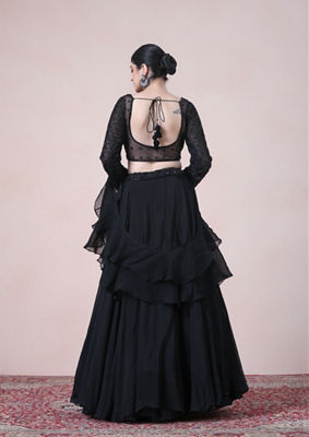 alt message - Twamev Women Refined Black Ruffles Organza Skirt Top Set image number 3