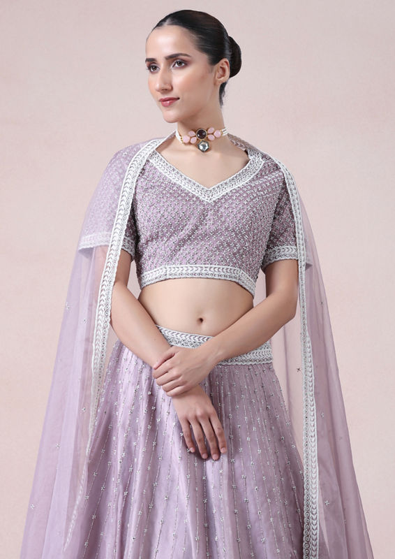 Twamev Women Glitz Light Purple Organza Skirt Top Set