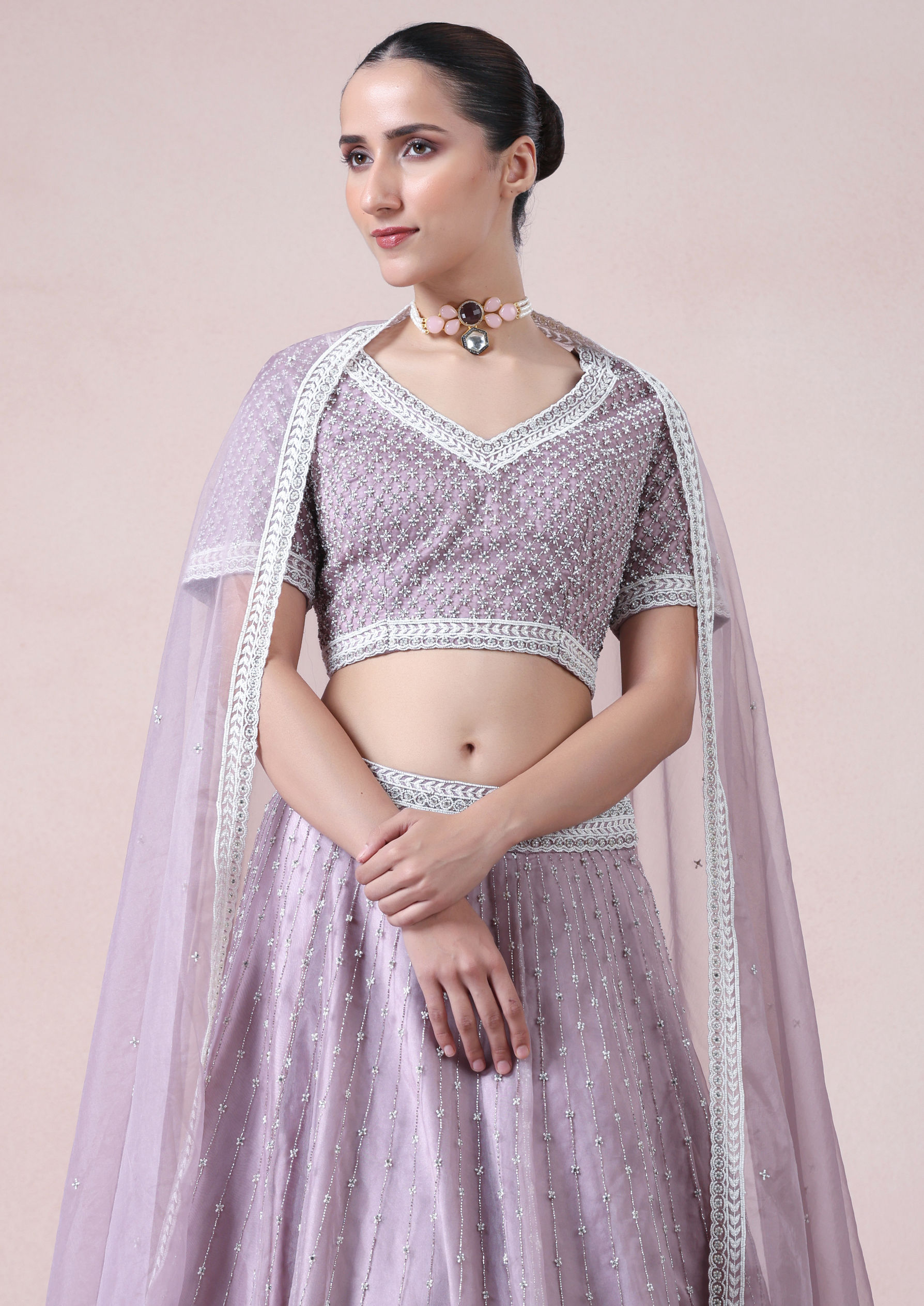 Twamev Women Glitz Light Purple Organza Skirt Top Set