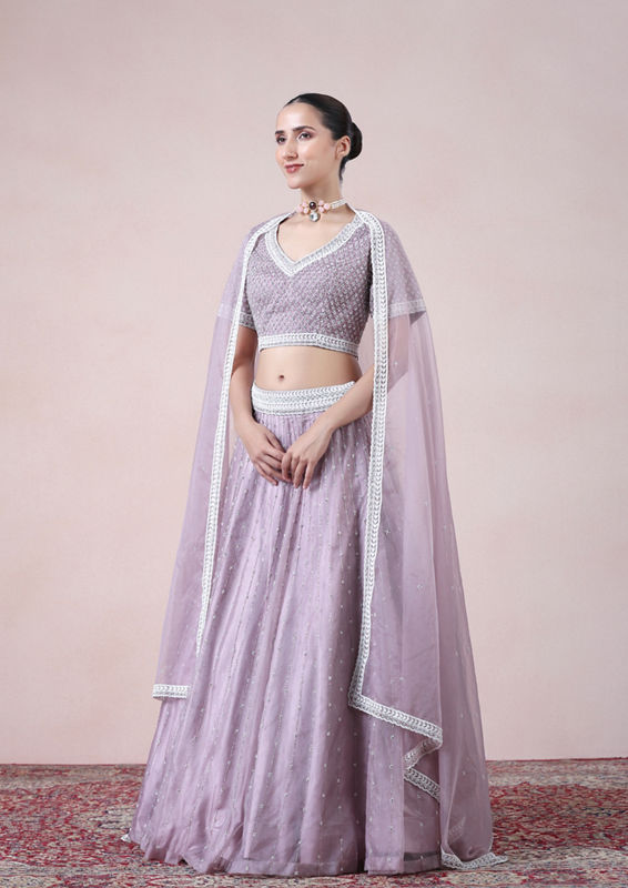 Twamev Women Glitz Light Purple Organza Skirt Top Set