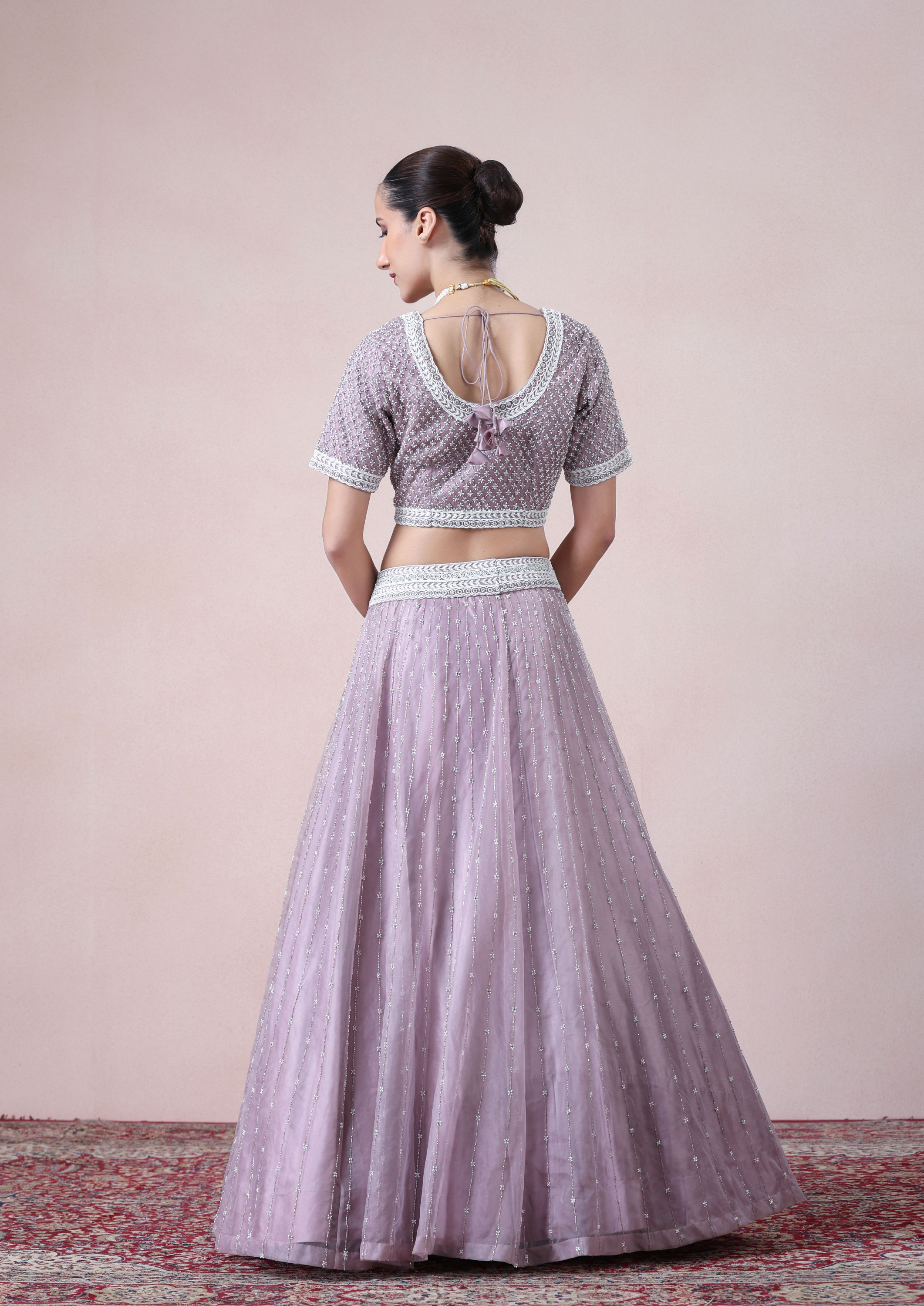 Twamev Women Glitz Light Purple Organza Skirt Top Set