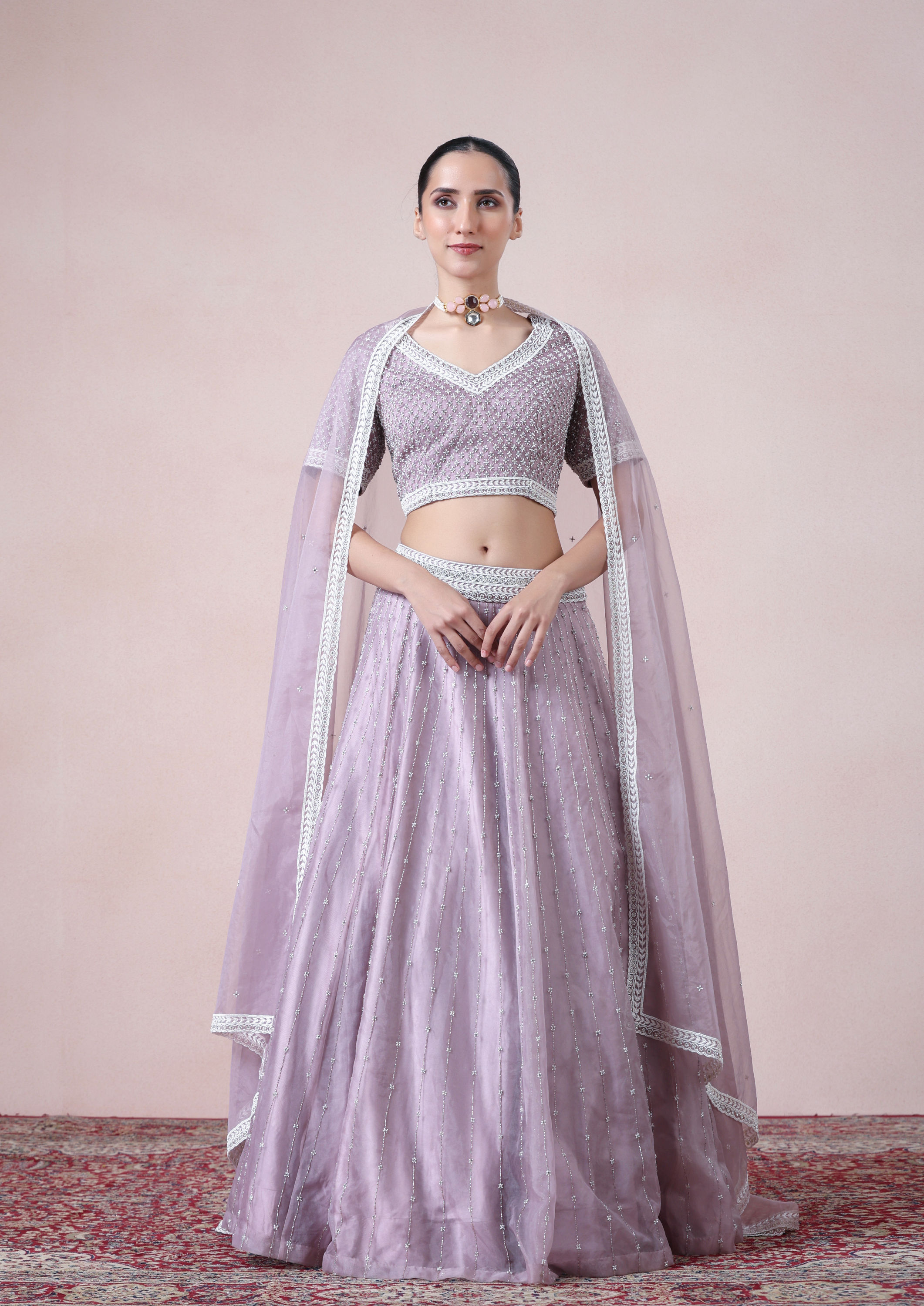 Twamev Women Glitz Light Purple Organza Skirt Top Set