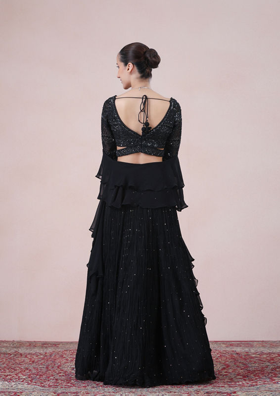 Twamev Women Glamourous Black Georgette Skirt Top Set