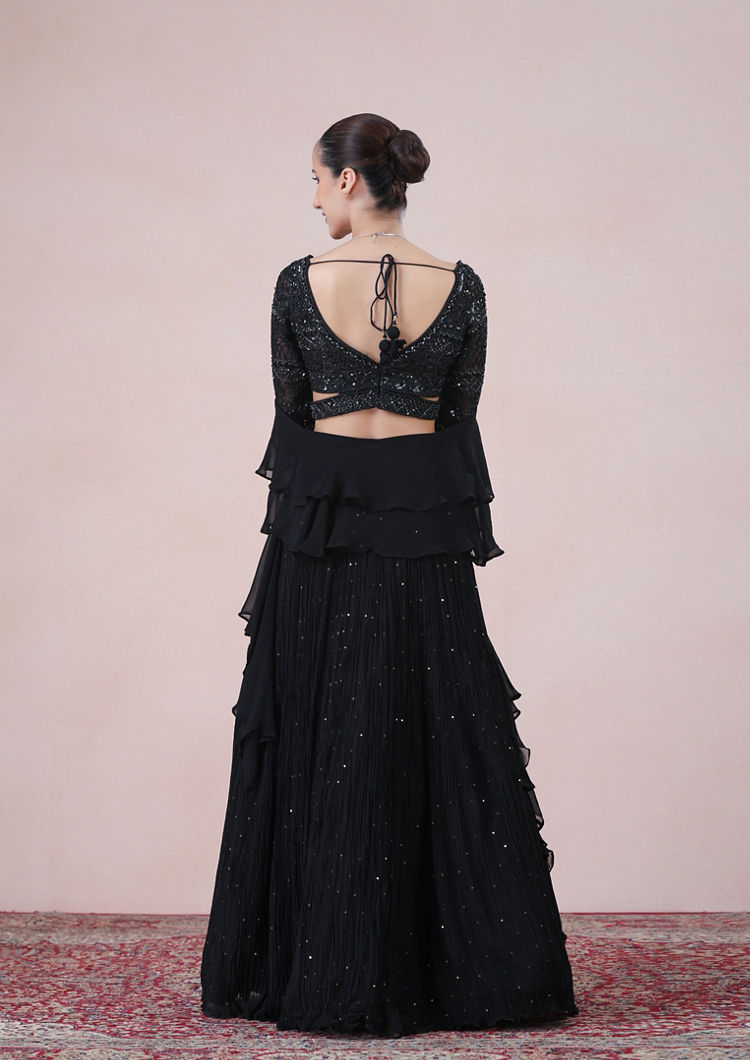Twamev Women Glamourous Black Georgette Skirt Top Set