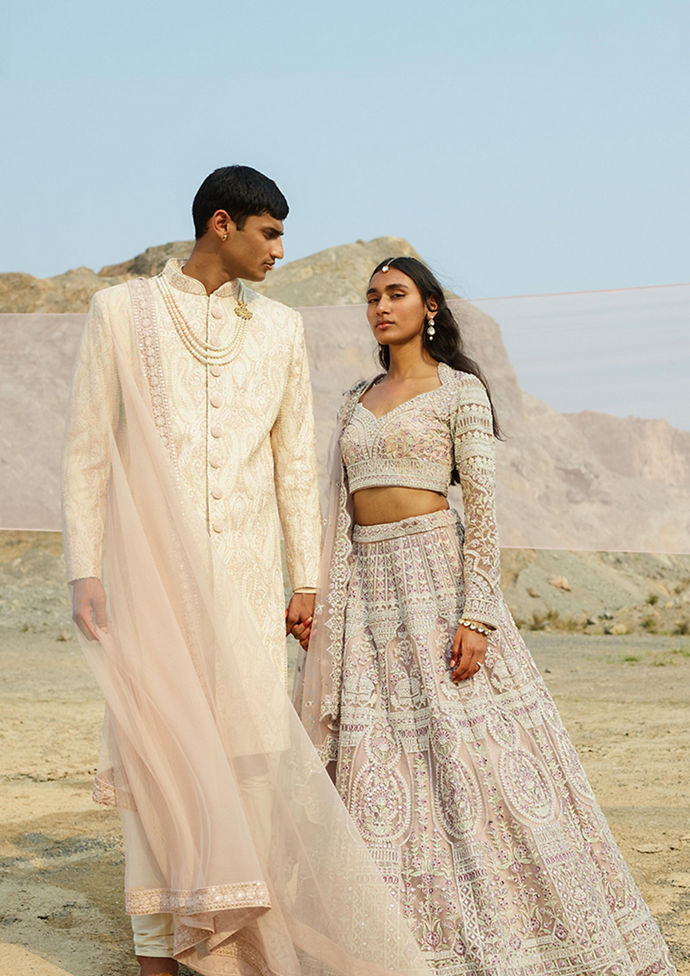 Twamev Women Lilac Skirt Top with Bagh Inspired Mirror Embroidery