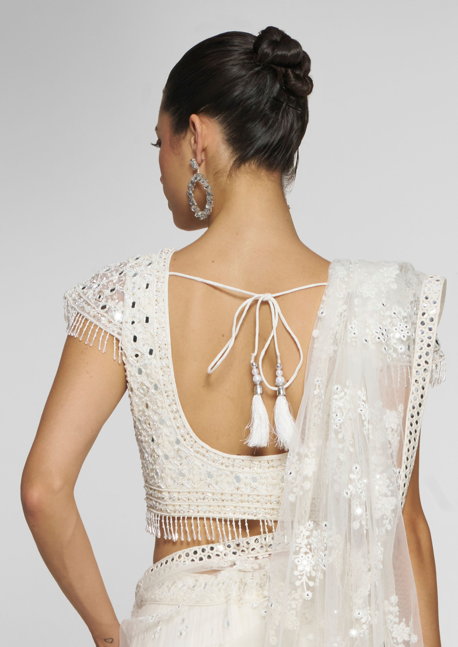 Twamev Women Elegant Cream Georgette Skirt Top Ensemble