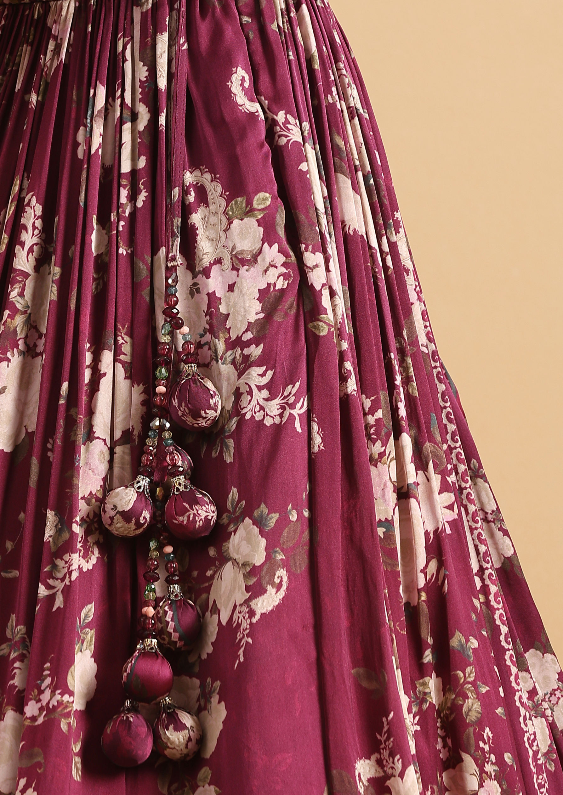 Twamev Women Royal Purple Floral Satin Skirt Top Set