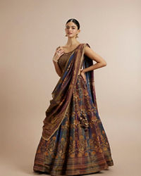 Twamev Women Brown Silk Woven Embroidered Lehenga
