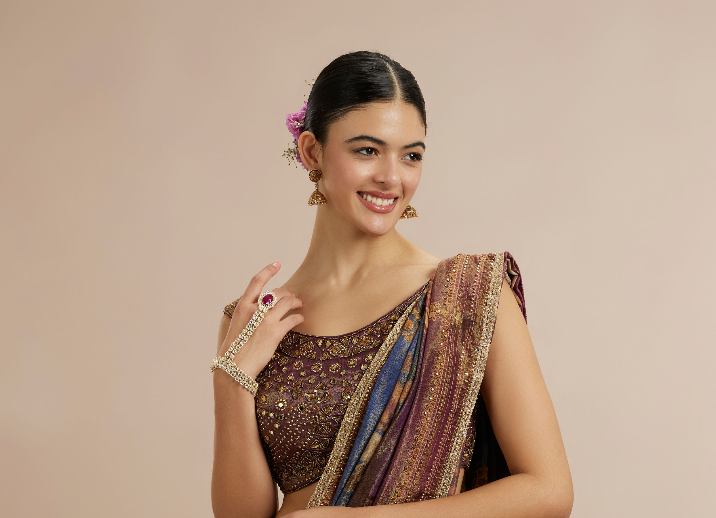 Twamev Women Brown Silk Woven Embroidered Lehenga