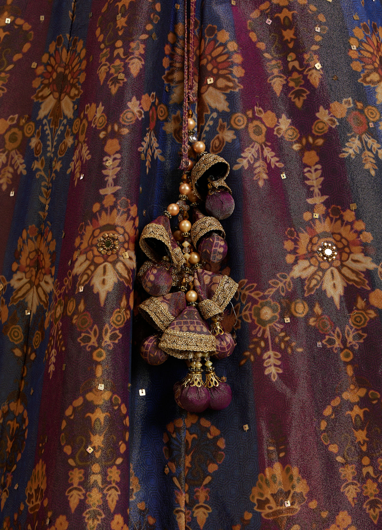 Twamev Women Brown Silk Woven Embroidered Lehenga