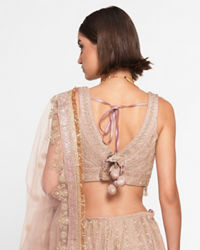 Twamev Women Purple Organza Zardosi Embroidered Lehenga