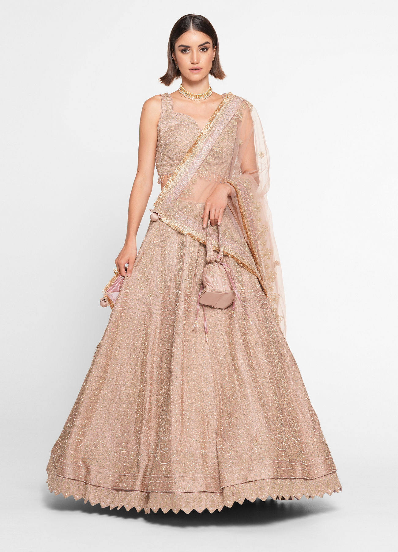 Twamev Women Purple Organza Zardosi Embroidered Lehenga