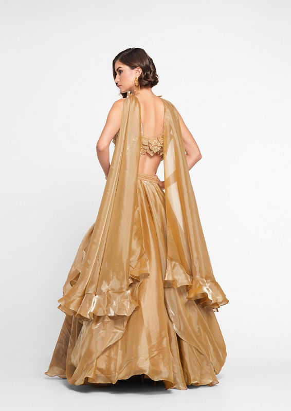 Twamev Women Golden Gleam Trio Set Skirt Top