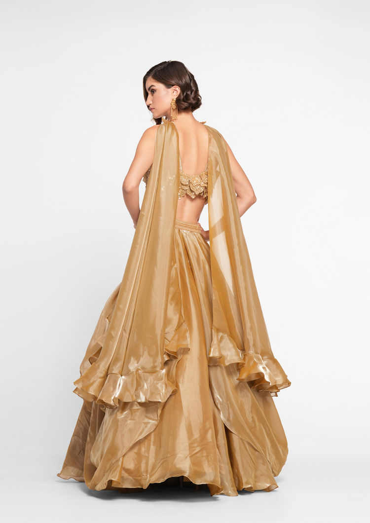 Twamev Women Golden Gleam Trio Set Skirt Top