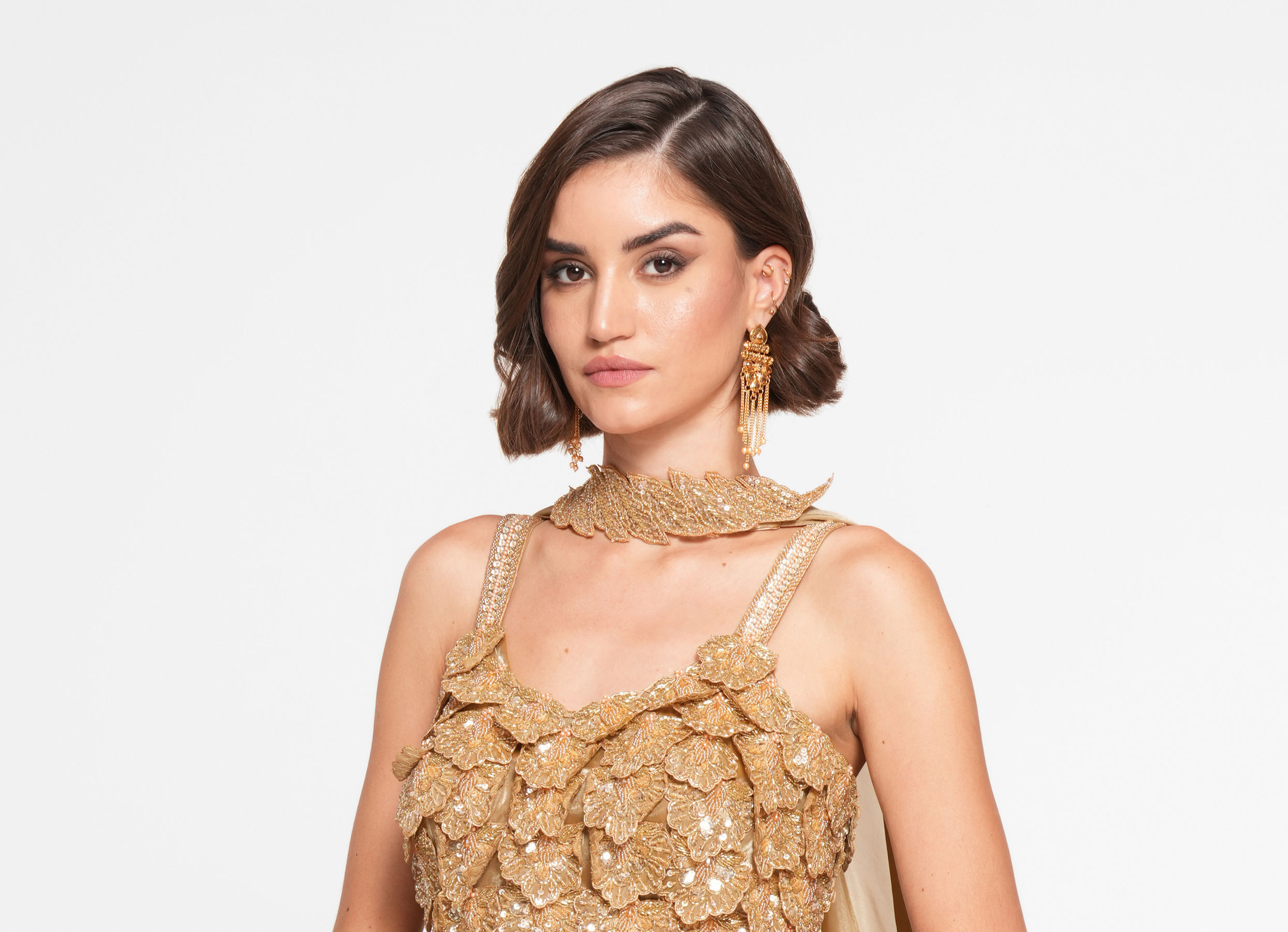 Twamev Women Golden Gleam Trio Set Skirt Top