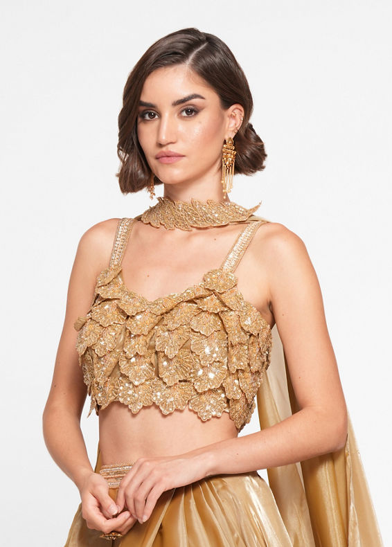 Twamev Women Golden Gleam Trio Set Skirt Top