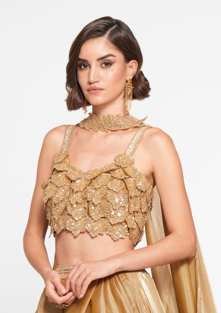 Twamev Women Golden Gleam Trio Set Skirt Top