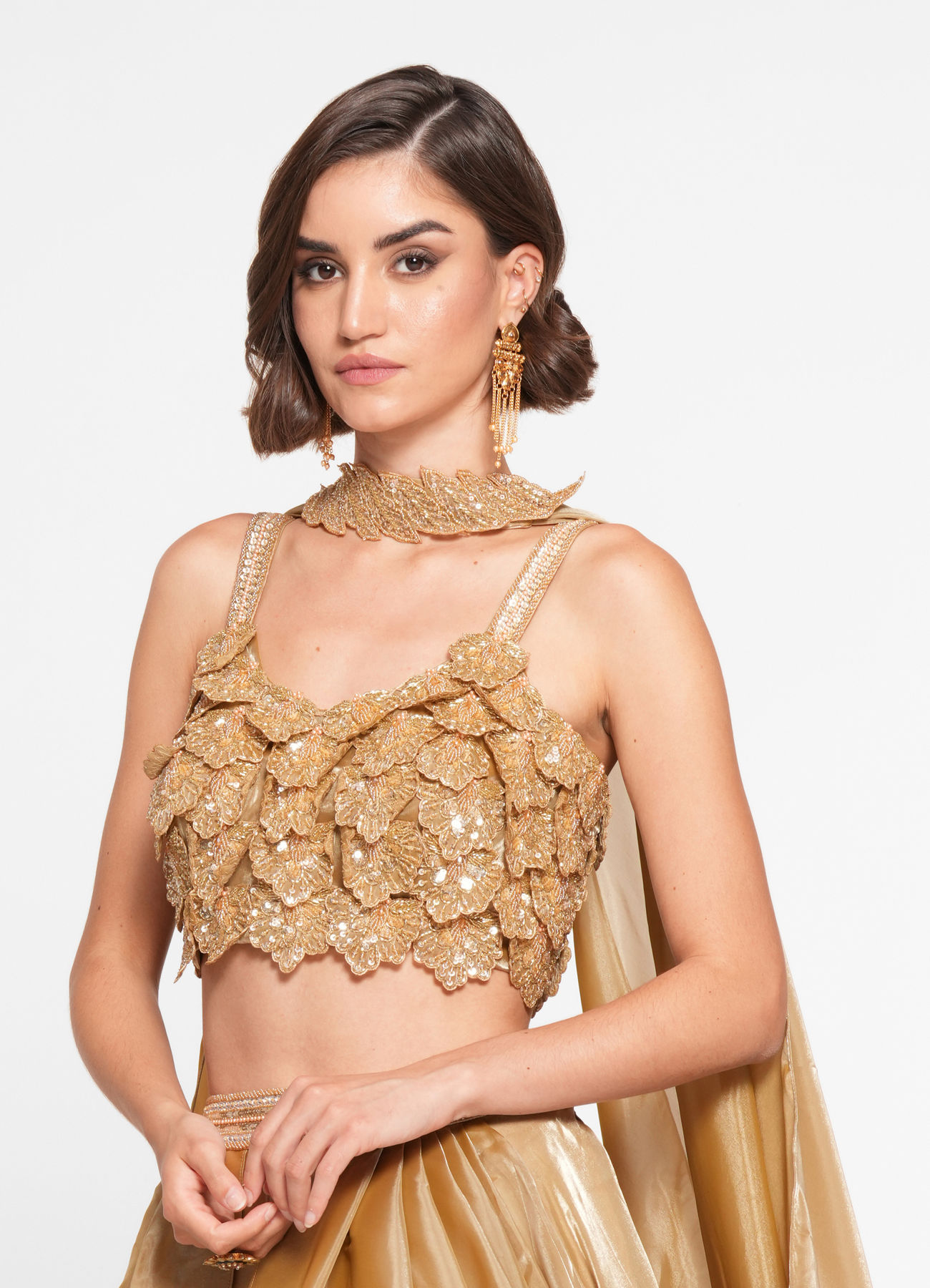 Twamev Women Golden Gleam Trio Set Skirt Top